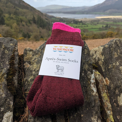 British Wool Socks - Burgundy with Pink