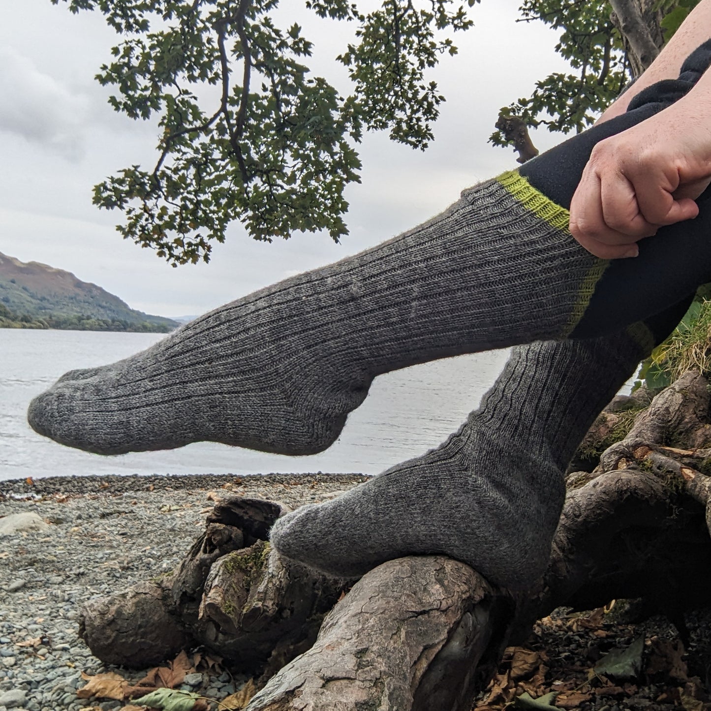 British Wool Socks - Slate and Lichen Lime