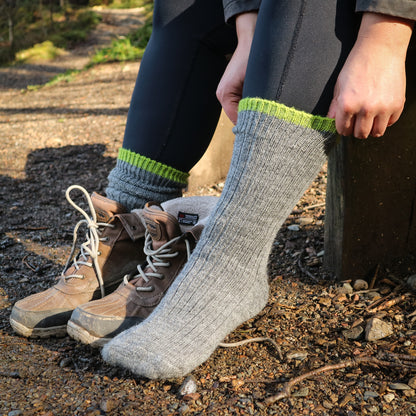 British Wool Socks - Grey with Lime