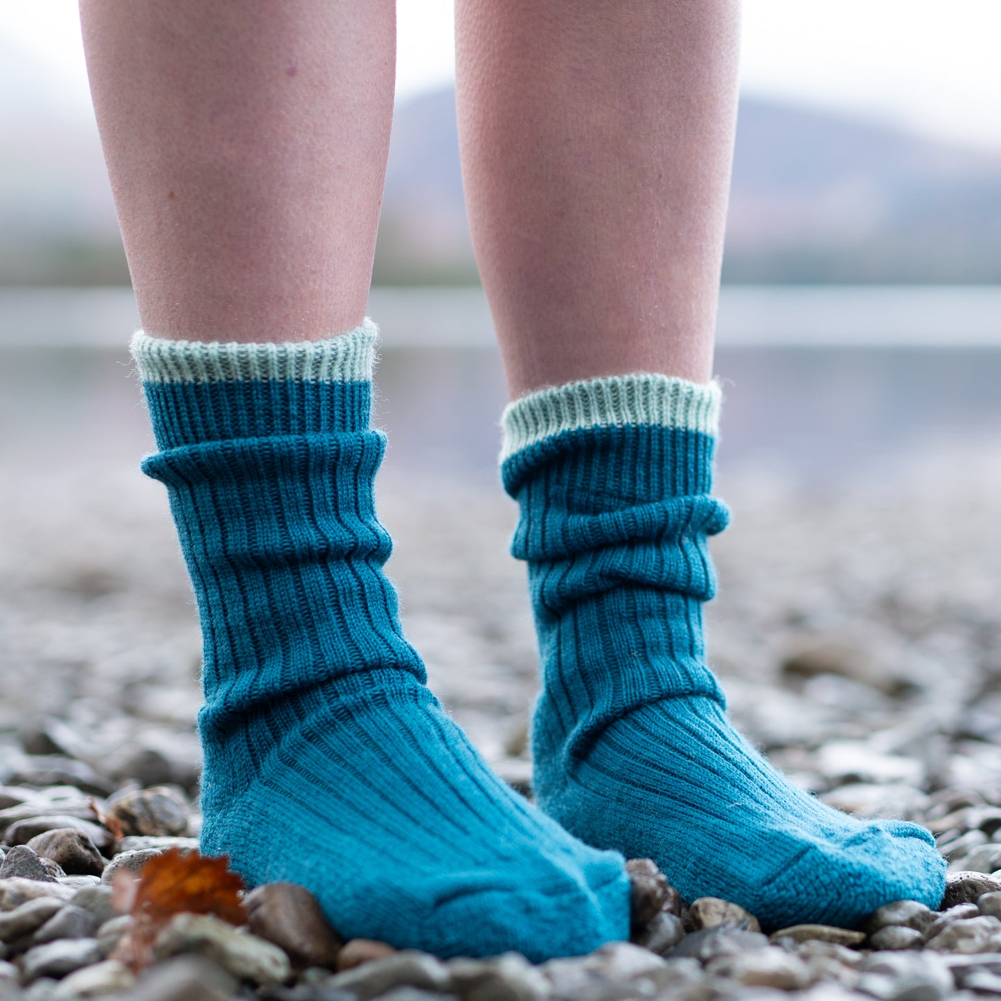 British Wool Socks - Teal with Mint